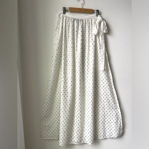Lulus Clarissa White/Gold Polka Dot CoverUp Maxi Skirt Side Tie Sheer Size M